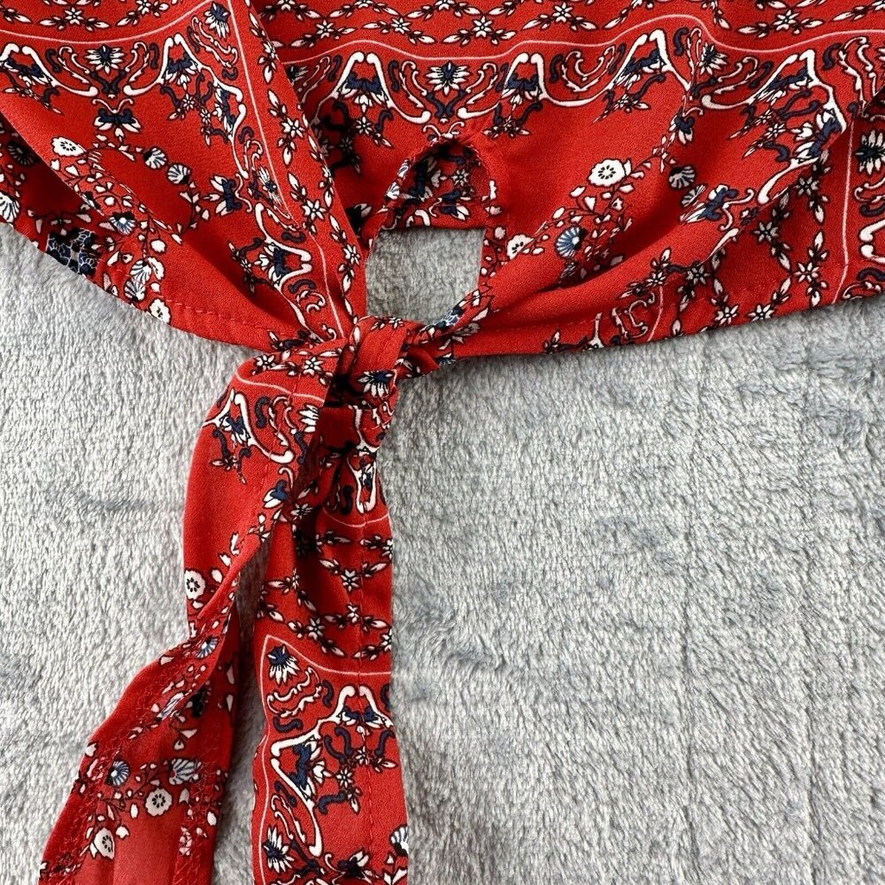 ALTAR’D STATE Mackenzie Bandana Print Blouse‎ Women’s Sz M Red Tie Belle Sleeve - Picture 5 of 12
